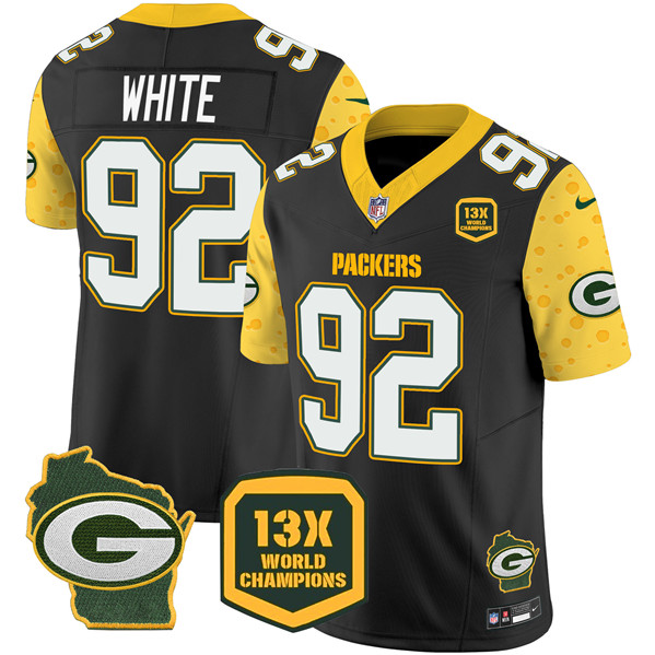 Men's Green Bay Packers #92 Reggie White Black 2024 F.U.S.E. 13 Time World Champions And Home Patch Vapor Untouchable Limited Football Stitched Jersey