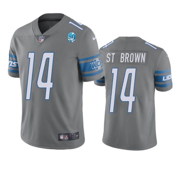 Detroit Lions #14 Amon-Ra St. Brown Gray 2023 90th Anniversary Vapor Untouchable Limited Stitched Jersey