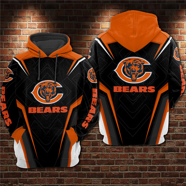 Men's Chicago Bears Black/Orange 3D All Over Print Pullover Hoodie - Click Image to Close