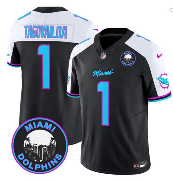 Men's Miami Dolphins #1 Tua Tagovailoa Black F.U.S.E. 'Miami Vice' Vapor Limited Football Stitched Jersey