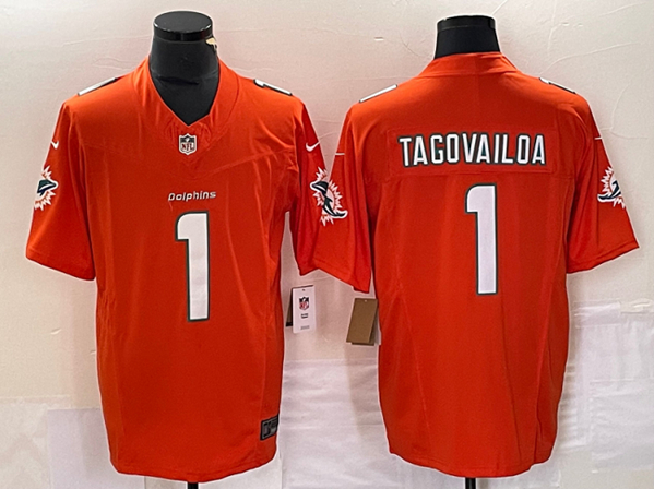 Men's Miami Dolphins #1 Tua Tagovailoa Orange 2023 F.U.S.E. Vapor Limited Football Stitched Jersey