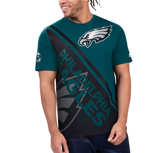 Men's Philadelphia Eagles Green/Black Starter Finish Line T-Shirt