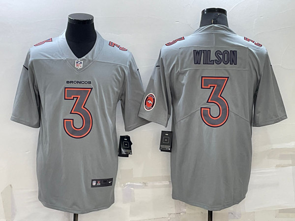 Men's Denver Broncos #3 Russell Wilson Gray With Patch Atmosphere Fashion Stitched Jersey