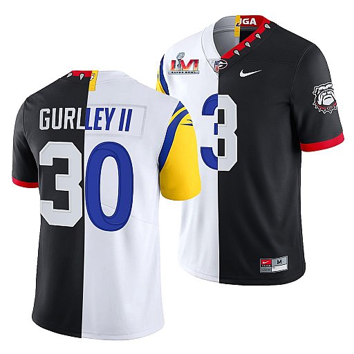 Men's Los Angeles Rams X Georgia Bulldogs #30 Todd Gurley II Black/White Split Stitched Jersey