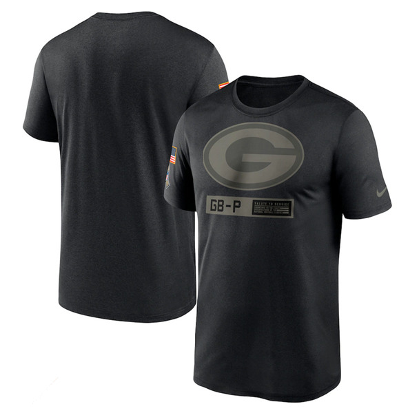 Green Bay Packers 2020 Black Salute to Service Team Logo Performance NFL T-Shirt (All Size)