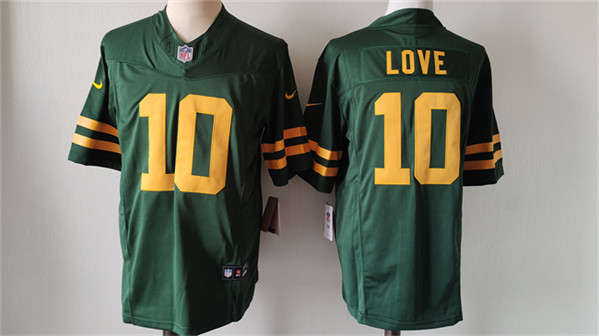 Men's Green Bay Packers #10 Jordan Love Green Color Rush 2023 F.U.S.E. Limited football Stitched Jersey