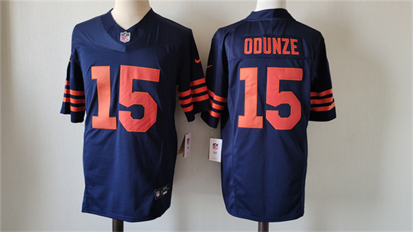 Men's Chicago Bears #15 Rome Odunze Navy 2024 Draft Color Rush F.U.S.E. Vapor Football Stitched Jersey