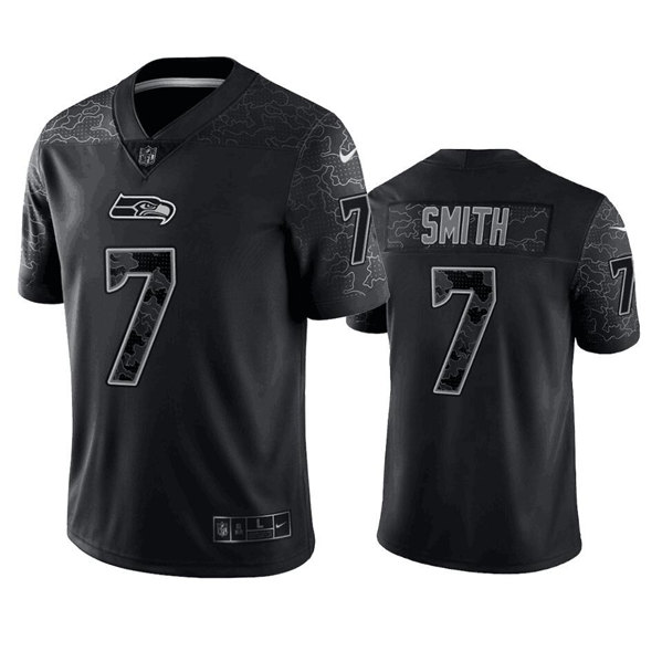 Men's Seattle Seahawks #7 Geno Smith Black Reflective Stitched Jersey - Click Image to Close