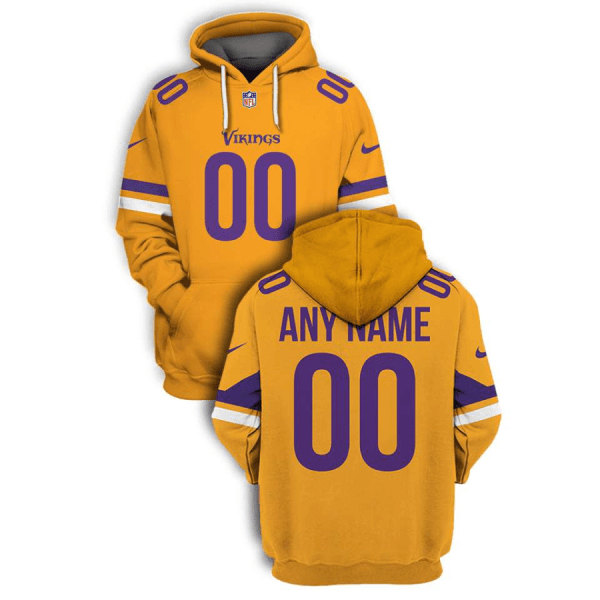 Minnesota Vikings Active Player Custom 2021 Yellow Color Rush Pullover Hoodie(Stitched number&name) - Click Image to Close