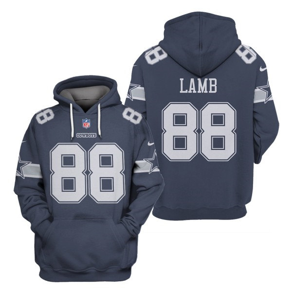 Men's Dallas Cowboys #88 CeeDee Lamb 2021 Navy Pullover Hoodie - Click Image to Close