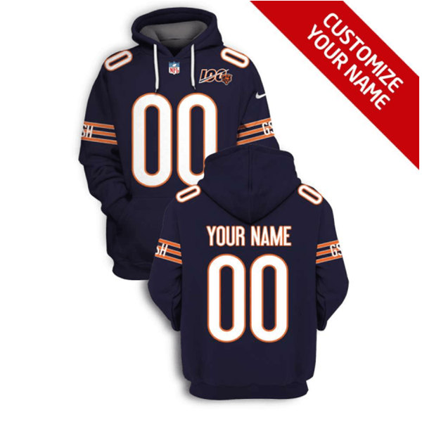 Chicago Bears Active Player Custom 2021 Navy 100th Season Pullover Hoodie(Stitched number&name)