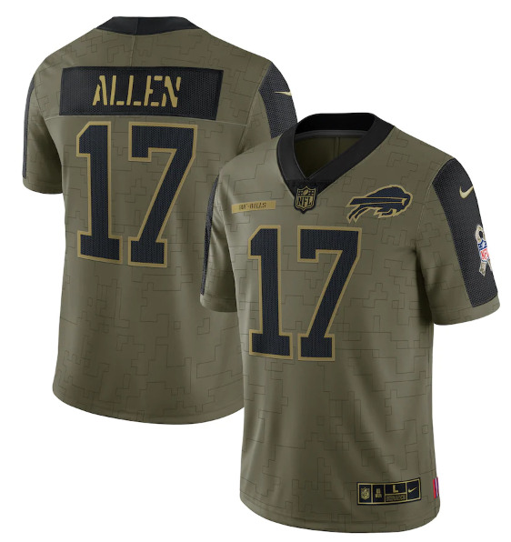 Men's Buffalo Bills #17 Josh Allen 2021 Olive Salute To Service Limited Stitched Jersey