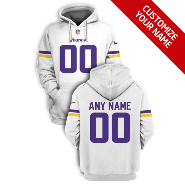 Minnesota Vikings Active Player Custom 2021 White Pullover Hoodie(Stitched number&name)