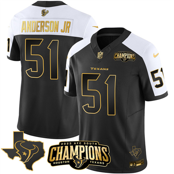 Men's Houston Texans #51 Will Anderson Jr. Black/White Golden 2023 F.U.S.E. With AFC South Champions Patch And Team Logo Patch Limited Football Stitched Jersey - Click Image to Close