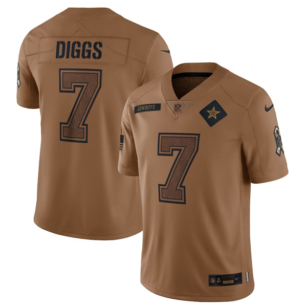 Men's Dallas Cowboys #7 Trevon Diggs 2023 Brown Salute To Service Limited Football Stitched Jersey - Click Image to Close