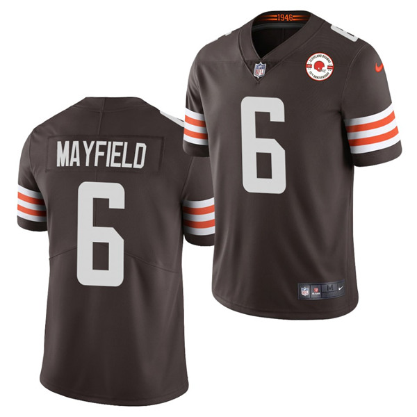 Men's Cleveland Browns #6 Baker Mayfield 2021 Brown 75th Anniversary Patch Vapor Untouchable Limited Stitched NFL Jersey