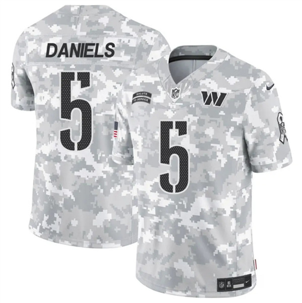 Men's Washington Commanders #5 Jayden Daniels Arctic Camo 2024 F.U.S.E. Salute to Service Limited Football Stitched Jersey