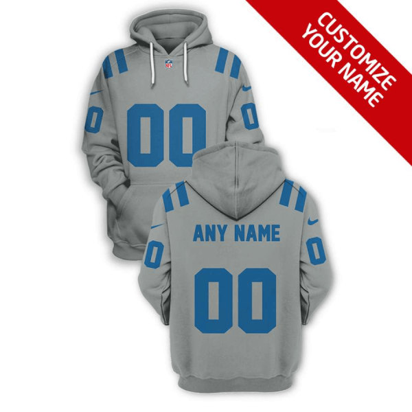 Detroit Lions Active Player Custom 2021 Grey Pullover Hoodie(Stitched number&name)