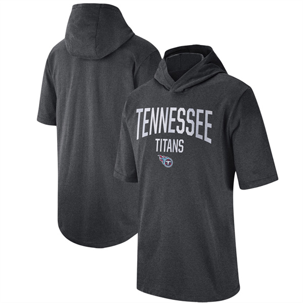 Men's Tennessee Titans Heathered Charcoal Sideline Training Hooded Performance T-Shirt - Click Image to Close