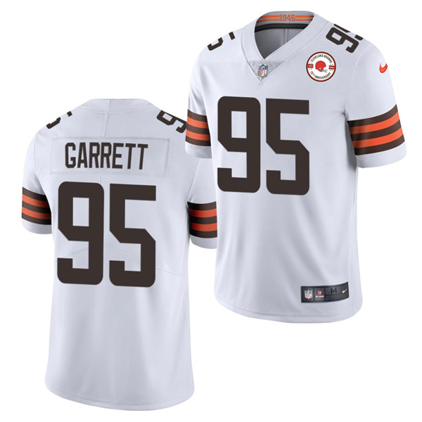 Men's Cleveland Browns #95 Myles Garrett 2021 White 75th Anniversary Patch Vapor Untouchable Limited Stitched NFL Jersey