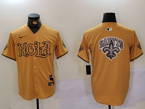 Men's New Orleans Saints Team Big Logo Gold Cool Base Stitched Baseball Jersey