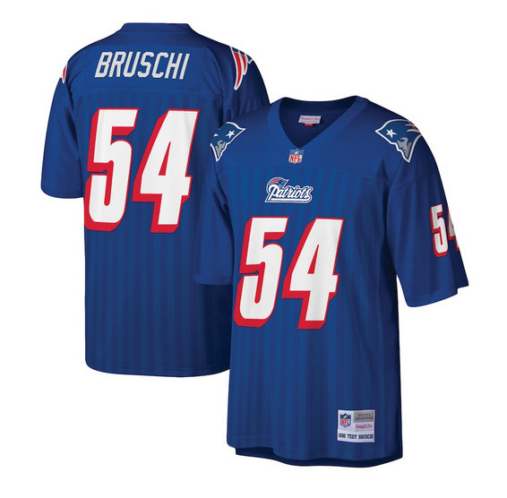 Men's New England Patriots #54 Tedy Bruschi Royal Mitchell & Nes Stitched Jersey