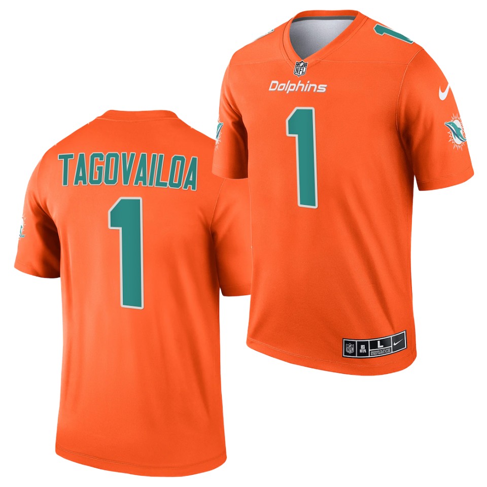 Men's Miami Dolphins #1 Tua Tagovailoa Orange 2021 Inverted Legend Stitched Jersey