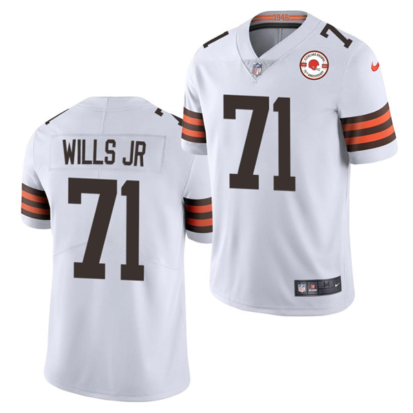 Men's Cleveland Browns #71 Jedrick Wills Jr. 2021 White 75th Anniversary Patch Vapor Untouchable Limited Stitched NFL Jersey