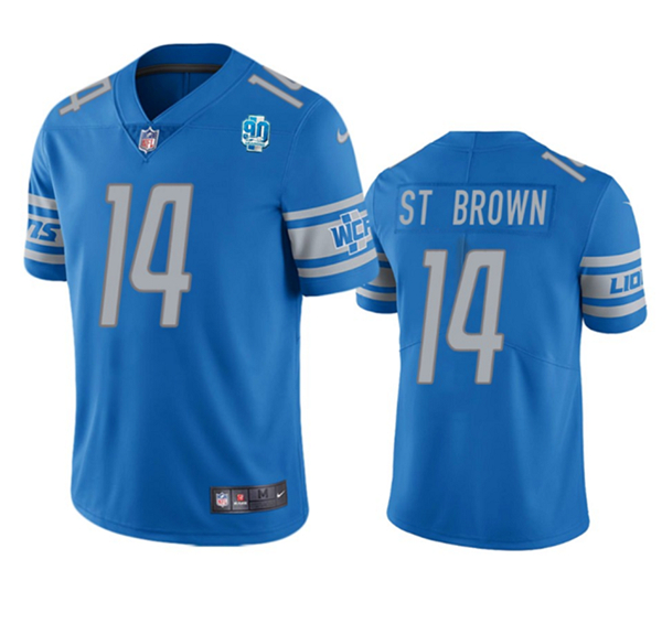 Detroit Lions #14 Amon-Ra St. Brown Blue 2023 90th Anniversary Vapor Untouchable Limited Stitched Jersey