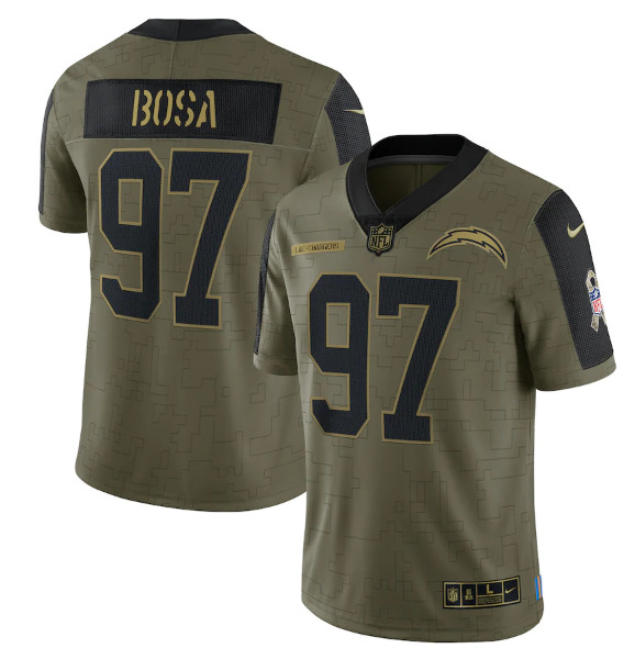 Men's Los Angeles Chargers #97 Joey Bosa 2021 Olive Salute To Service Limited Stitched Jersey