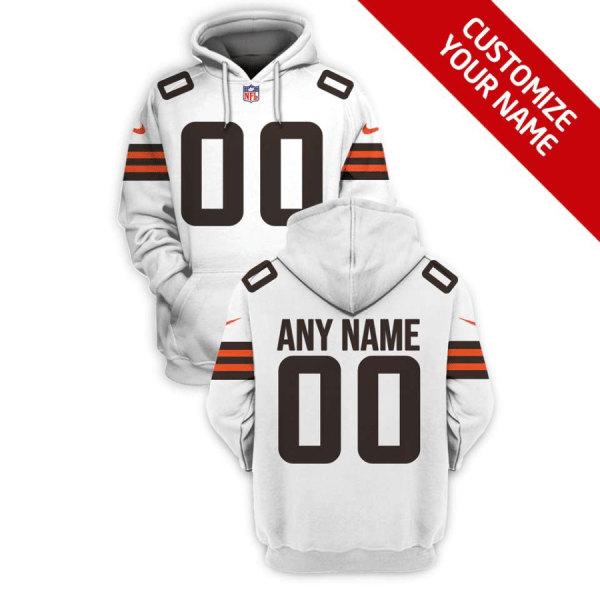 Cleveland Browns Active Player Custom 2021 White Pullover Hoodie(Stitched number&name)