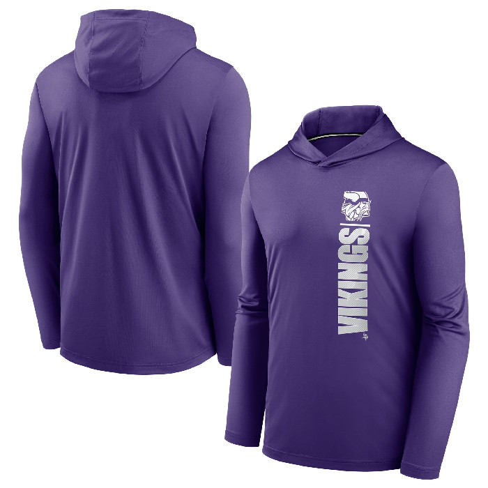 Men's Minnesota Vikings Purple Fan Gear Team Stack Hoodie Performance Long Sleeve T-Shirt - Click Image to Close