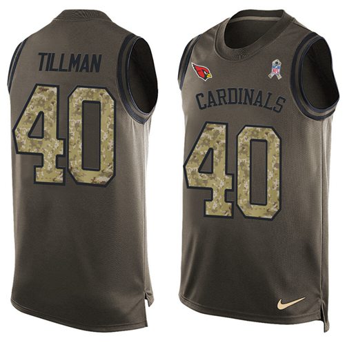 Men's Arizona Cardinals #40 Pat Tillman Custom Green Salute To Service Tank Top Stitched NFL Limited Jersey - Click Image to Close