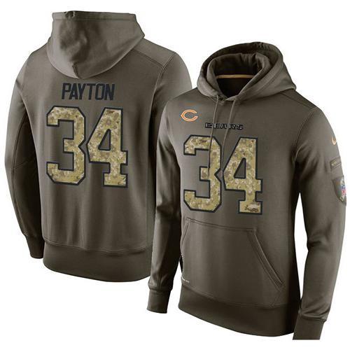 NFL Men's Nike Chicago Bears #34 Walter Payton Green Olive Salute To Service KO Performance Hoodie