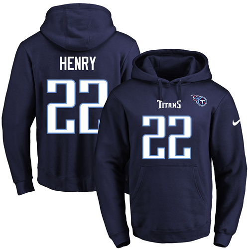 Nike Titans #22 Derrick Henry Navy Blue Name & Number Pullover NFL Hoodie - Click Image to Close