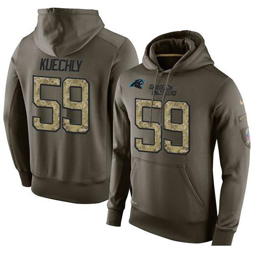 NFL Men's Nike Carolina Panthers #59 Luke Kuechly Stitched Green Olive Salute To Service KO Performance Hoodie