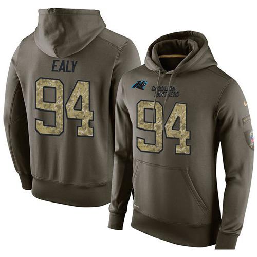 NFL Men's Nike Carolina Panthers #94 Kony Ealy Stitched Green Olive Salute To Service KO Performance Hoodie - Click Image to Close