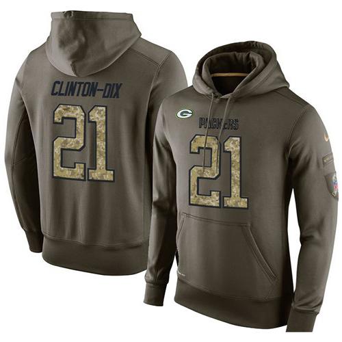 NFL Men's Nike Green Bay Packers #21 Ha Ha Clinton-Dix Stitched Green Olive Salute To Service KO Performance Hoodie