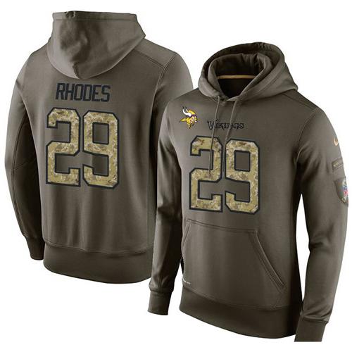 NFL Men's Nike Minnesota Vikings #29 Xavier Rhodes Stitched Green Olive Salute To Service KO Performance Hoodie