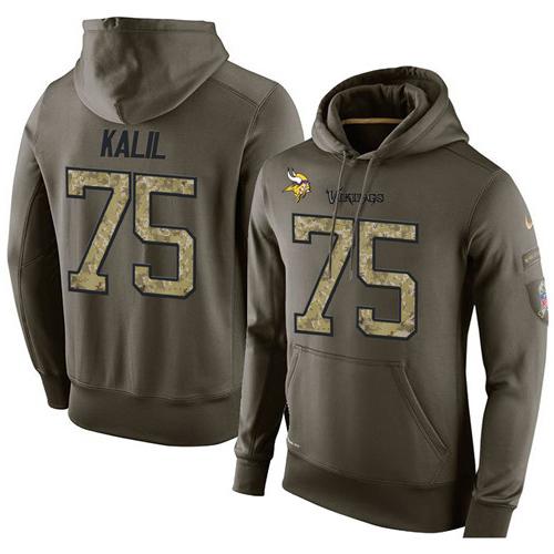 NFL Men's Nike Minnesota Vikings #75 Matt Kalil Stitched Green Olive Salute To Service KO Performance Hoodie - Click Image to Close