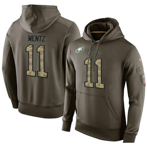 NFL Men's Nike Philadelphia Eagles #11 Carson Wentz Stitched Green Olive Salute To Service KO Performance Hoodie