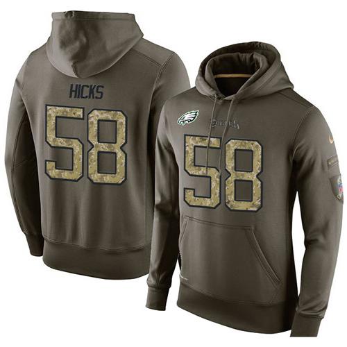 NFL Men's Nike Philadelphia Eagles #58 Jordan Hicks Stitched Green Olive Salute To Service KO Performance Hoodie