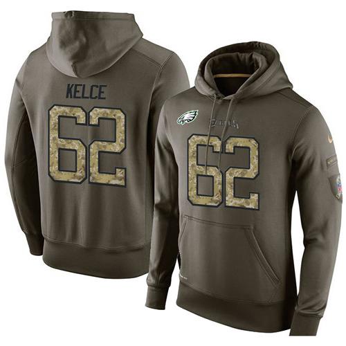 NFL Men's Nike Philadelphia Eagles #62 Jason Kelce Stitched Green Olive Salute To Service KO Performance Hoodie