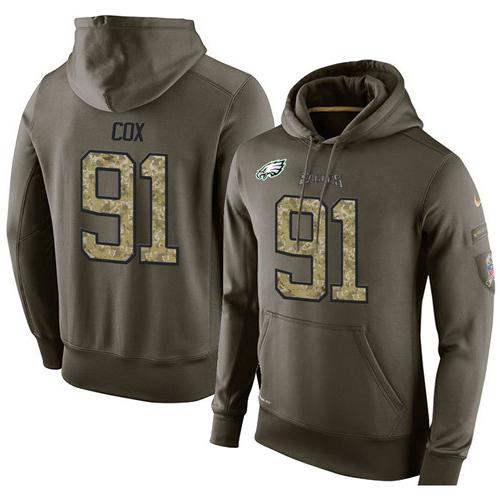 NFL Men's Nike Philadelphia Eagles #91 Fletcher Cox Stitched Green Olive Salute To Service KO Performance Hoodie