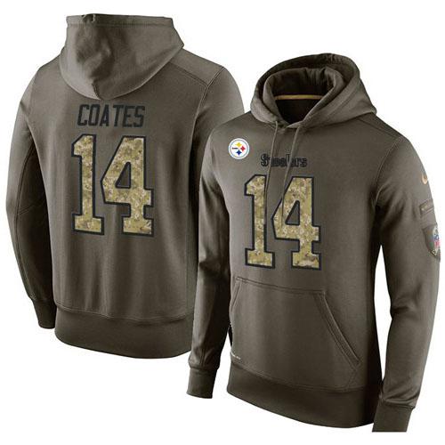 NFL Men's Nike Pittsburgh Steelers #14 Sammie Coates Stitched Green Olive Salute To Service KO Performance Hoodie - Click Image to Close