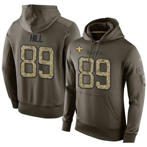 NFL Men's Nike New Orleans Saints #89 Josh Hill Stitched Green Olive Salute To Service KO Performance Hoodie - Click Image to Close