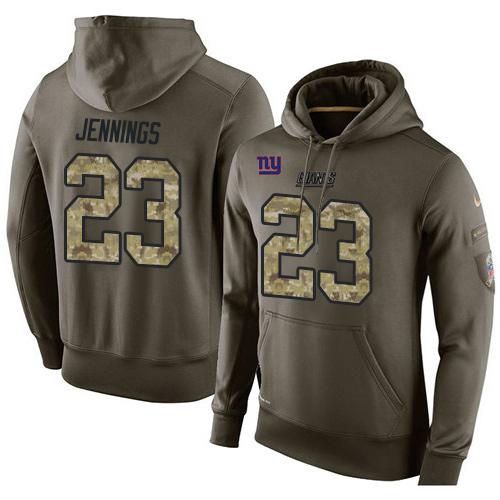 NFL Men's Nike New York Giants #23 Rashad Jennings Stitched Green Olive Salute To Service KO Performance Hoodie