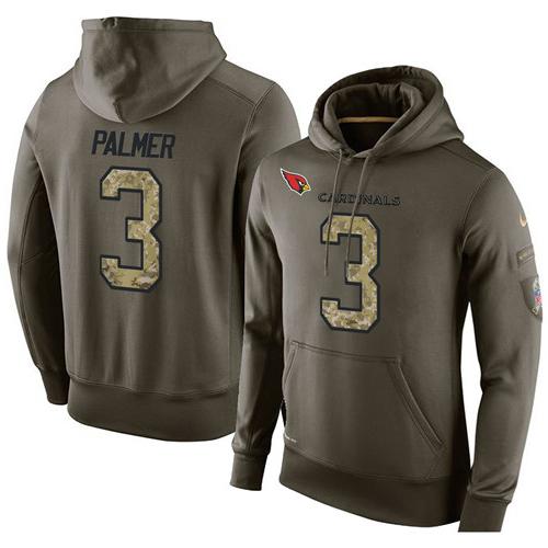 NFL Men's Nike Arizona Cardinals #3 Carson Palmer Stitched Green Olive Salute To Service KO Performance Hoodie