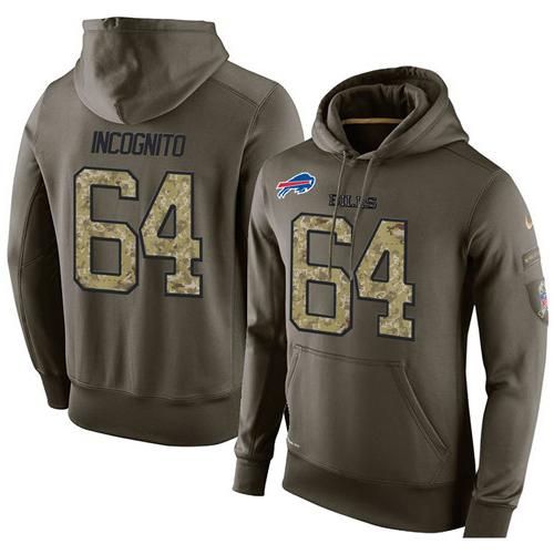 NFL Men's Nike Buffalo Bills #64 Richie Incognito Stitched Green Olive Salute To Service KO Performance Hoodie - Click Image to Close