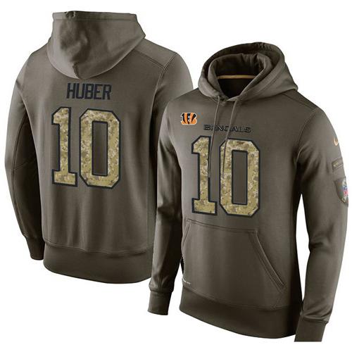 NFL Men's Nike Cincinnati Bengals #10 Kevin Huber Stitched Green Olive Salute To Service KO Performance Hoodie